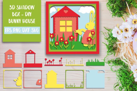 Bunny House 3D Shadow Box SVG: A Vibrant Graphic for Crafty Clients
