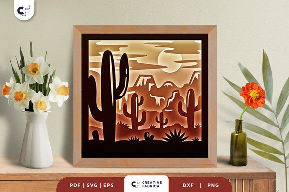 Cactus Land 3D Light Box SVG for Cacti and Succulent Branding