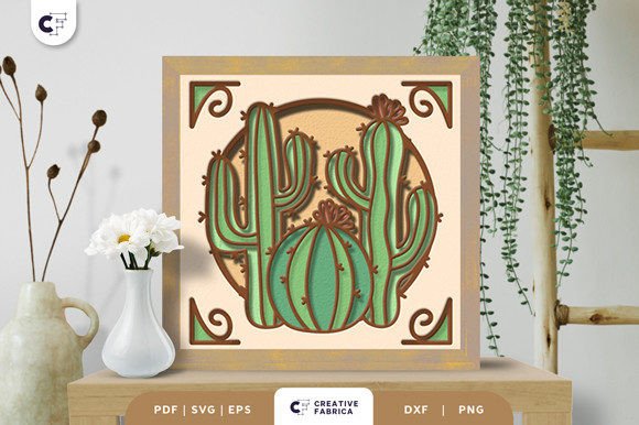 Cactus Plants 3D Shadow Box Paper Cut: A Rustic SVG Asset for Cacti and Succulents