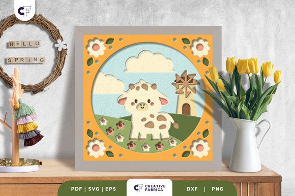 Cartoonish Calf 3D Shadow Box Paper Cut: A Seasonal SVG Asset for Local Branding