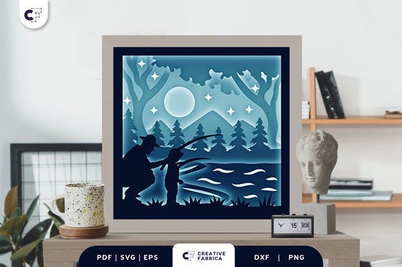 Father and Son Fishing in a Lake 3D SVG for Father’s Day Creations