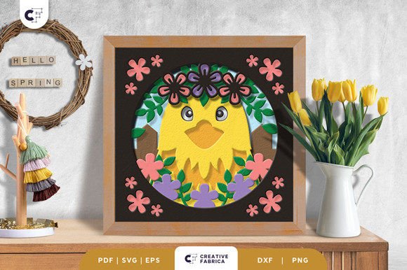 Floral Chick Head 3D Shadow Box Papercut for Spring Designs