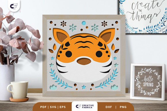 Folk Tiger 3D SVG Shadow Box for Spring Crafting