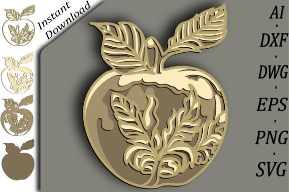 Golden Apple Multilayer SVG 3D for Laser Cutting Wall Decor