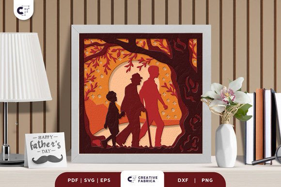 Grandpa Dad and Son 3D Shadow Box: A Festive SVG for Father’s Day Branding