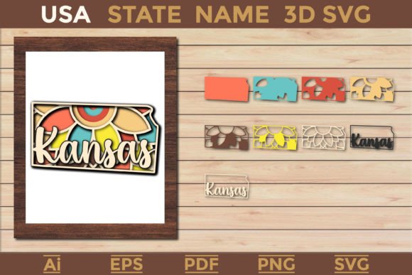 Kansas USA State 3D SVG Paper Cut for Laser Cutting and Shadow Box Branding