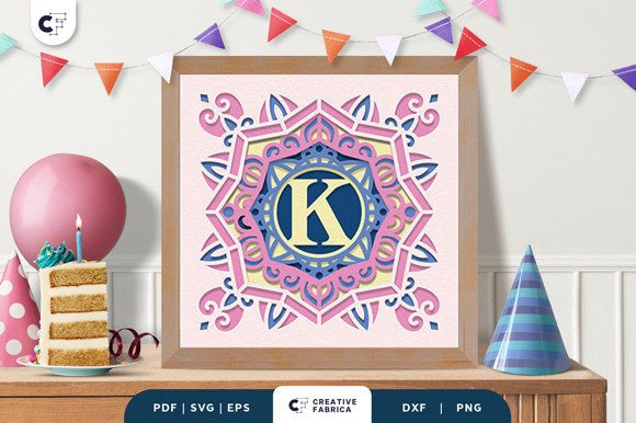 Letter K Alphabet 3D Papercut Shadow Box for Birthday Branding