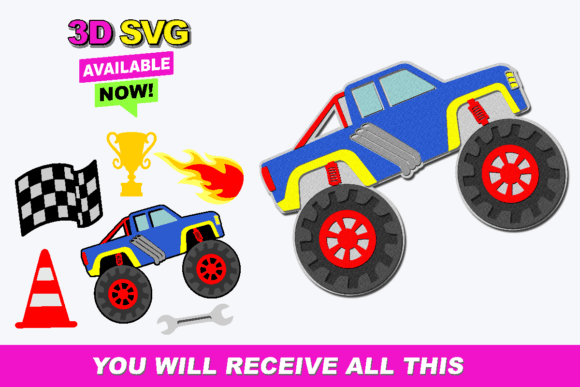 Monster Truck Elements 3D SVG for Crafts and Graphics