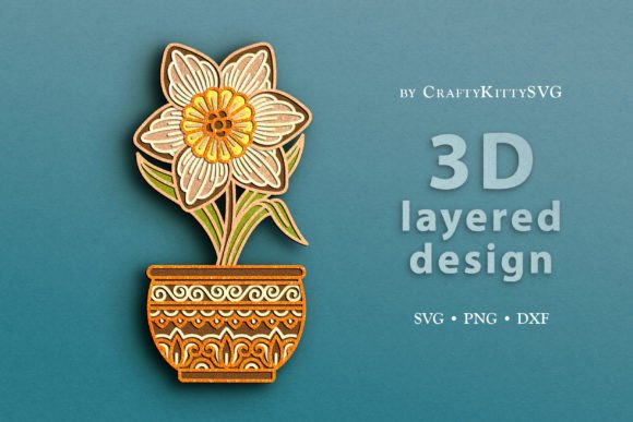 Narcissus Flower 3D Layered SVG Cut File for Laser Cutting Wall Decor