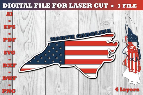 North Carolina USA 3D SVG Flag for Crafts and Graphics
