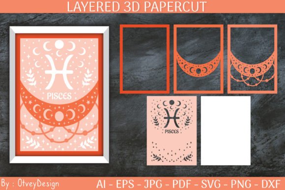 Pisces Zodiac Signs Celestial 3D SVG Shadow Box Design Review
