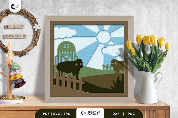 Sheep Farm 3D Shadow Box SVG for Seasonal Content