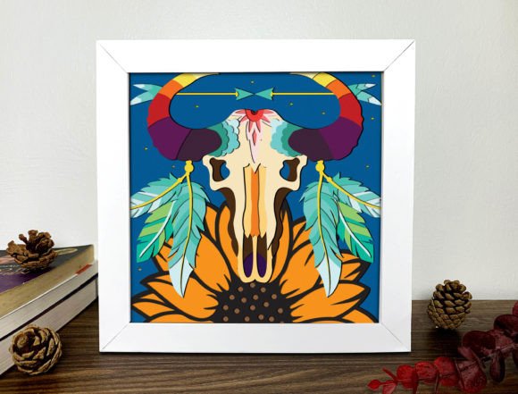 Skull Cow Shadow Box 3D SVG: A Unique Graphic Design Asset for Crafters