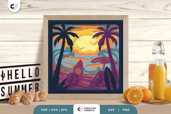 Summer Beach 3D SVG Shadow Box for Seasonal Design Projects