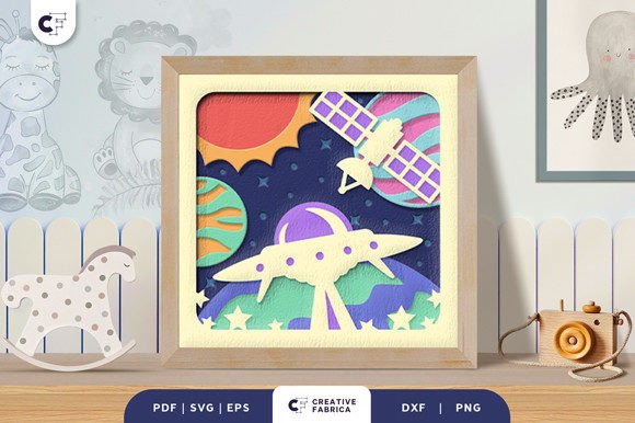 UFO Spaceship 3D Shadow Box SVG for Kids Crafts
