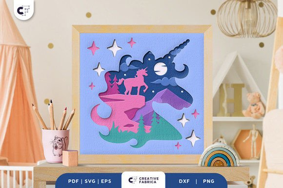 Unicorn 3D Shadow Box Paper Cut SVG for Baby Branding