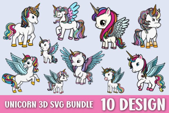 Unicorn 3D SVG Bundle Papercut Layered for Commercial Design